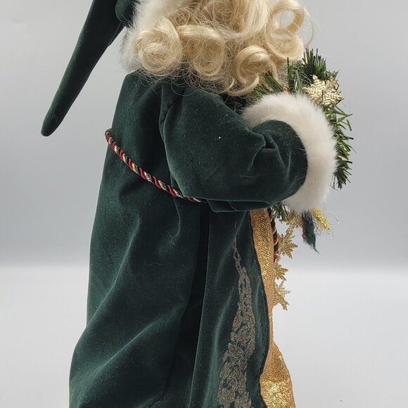 Old World 15" Santa Tree Topper Green Gold Robe with Wreath - Picture 2 of 11